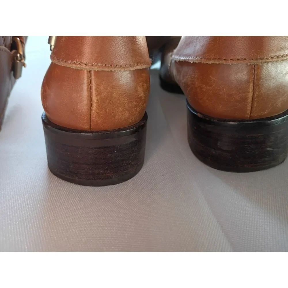 Michael Kors Preston Tall Riding Boots Brown Leather Knee High Buckle 10M
